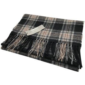 Neiman Marcus 100% Cashmere Black Plaid Long Scarf